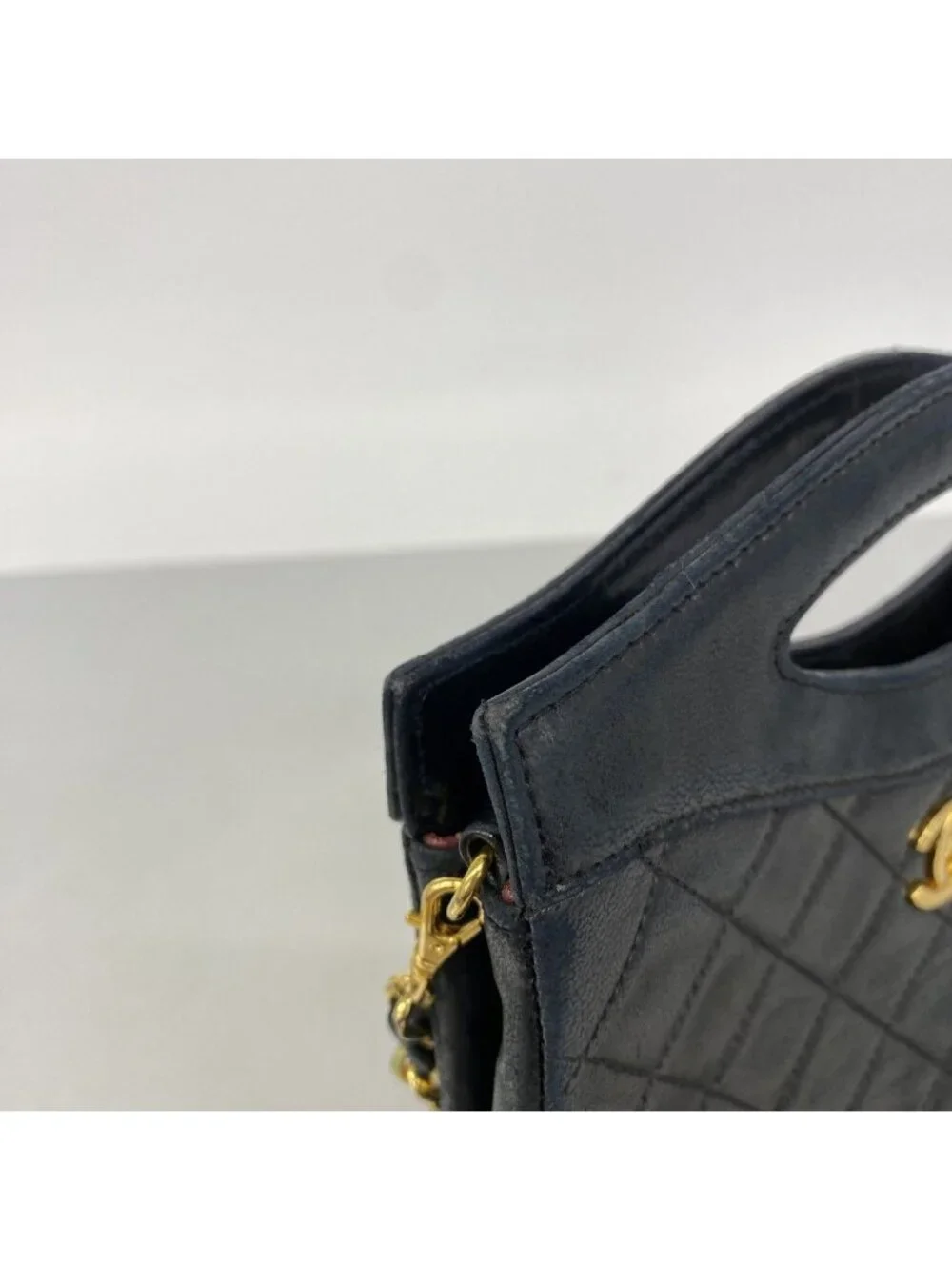 Chanel Handbag Quilted Lambskin Black Gold 2-Way